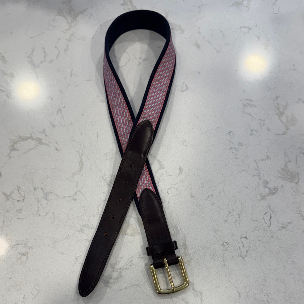Vinyard Vines Whales Canvas Leather Club Belt - Men's 30